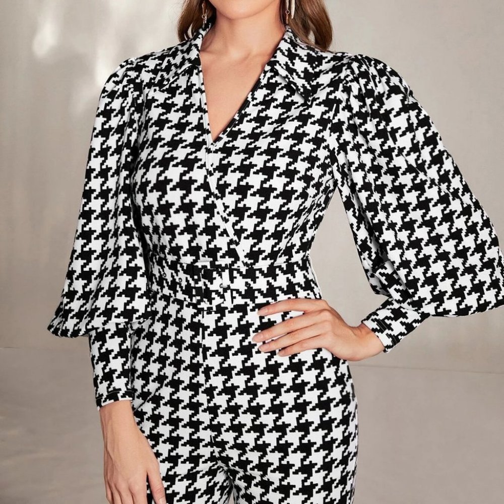 Classy houndstooth Womens Jumpsuit Black And White - Picture 3 of 4